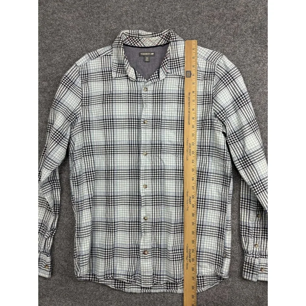 Toad&Co Shirt‎ Mens Medium Blue Plaid Button Front Long Sleeve Cotton Casual